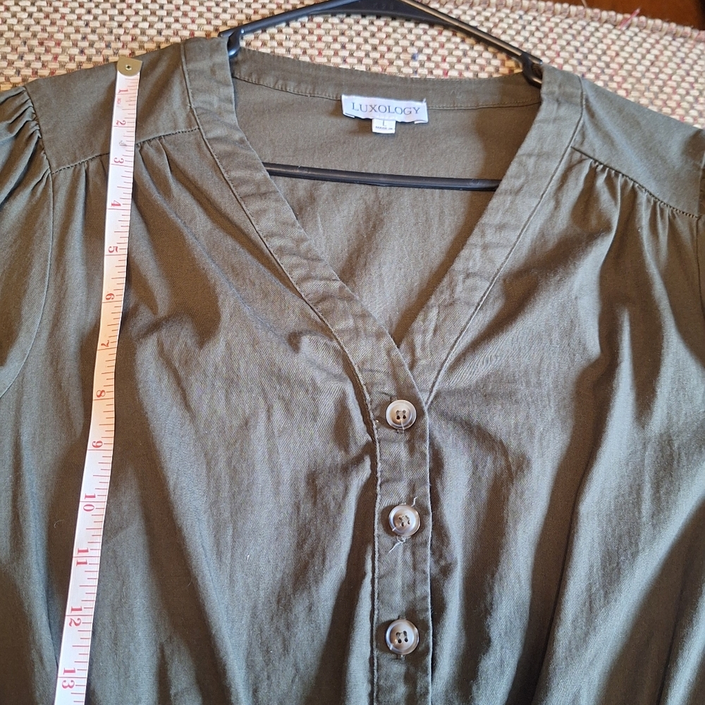 Luxology Olive Green V-Neck Short Romper - Picture 12 of 12